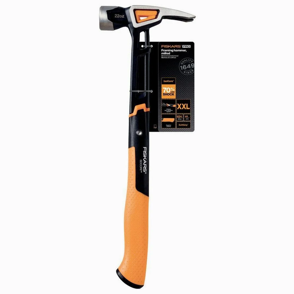 Fiskars IsoCore Zimmermannshammer, ergonomischer Griff, magnetische Nagelarretierung — 1,02 kg, 410 mm 2