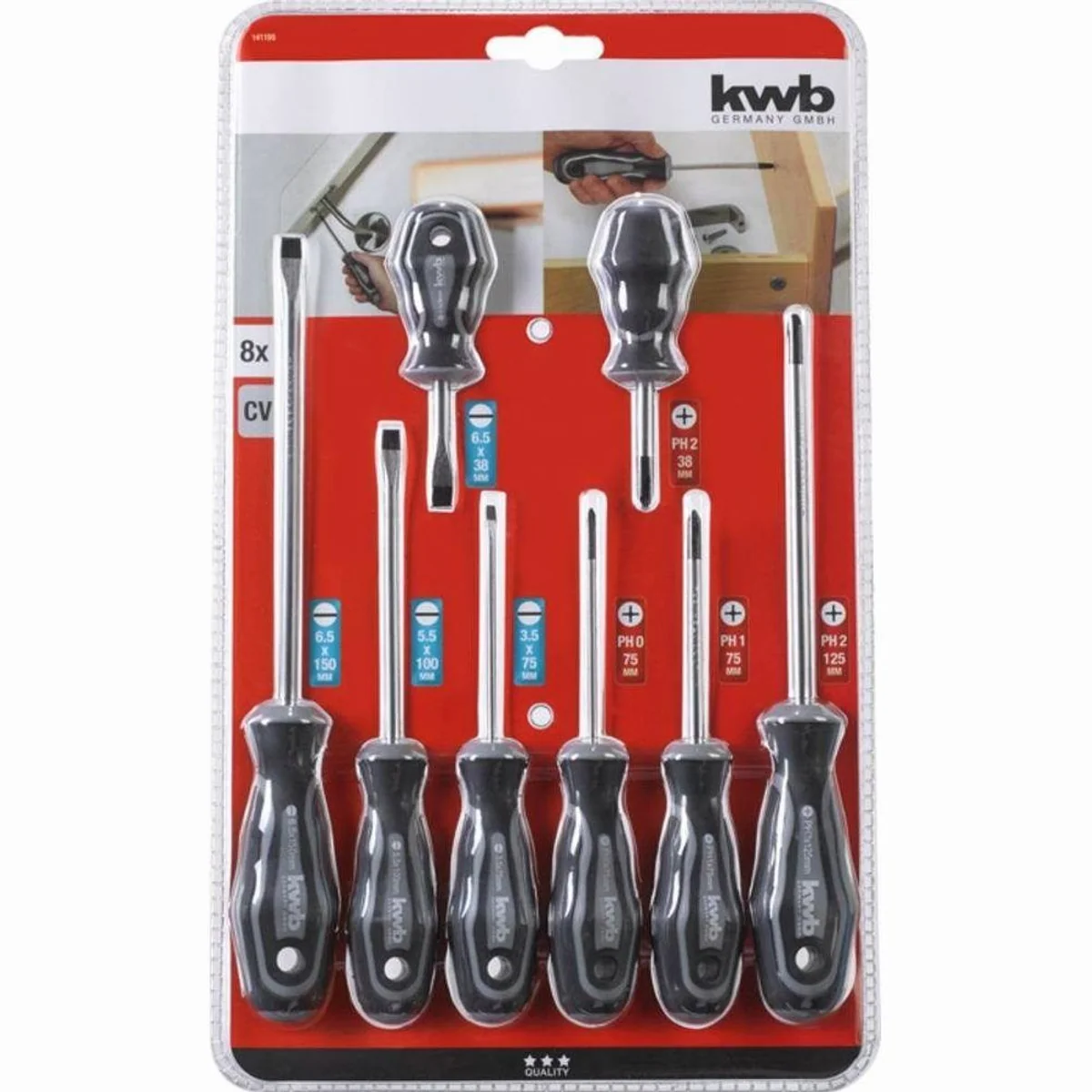 kwb Werkstatt-Schraubendreher-Satz, 8-teilig, ergonomische Griffe, magnetische Spitzen 2